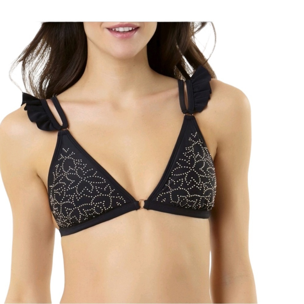 NEW Time & Tru Black Missy Elevated Embellished Bikini Top